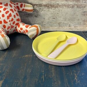 IKEA Kids Plate and Spoon Set - Yellow, Pink, White